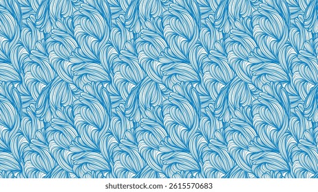 This vibrant design features flowing leaf-like patterns in rich teal and soft blue, creating a dynamic and engaging texture that adds a lively touch to any space.