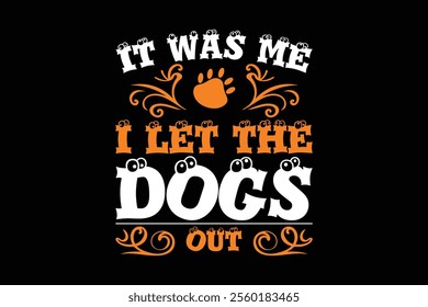 This vibrant design features playful typography with a dynamic layout. A whimsical dog silhouette adds excitement to the overall composition, making it perfect for dog lovers.