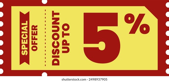 This vibrant discount coupon features a bold yellow background and red text. The high-contrast design is perfect for attracting customers and ideal for businesses offering special deals and incentives