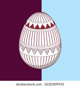 This vibrant Easter egg features intricate geometric patterns in purple and teal, set against a matching split background. Ideal for festive, seasonal, and creative decor projects.