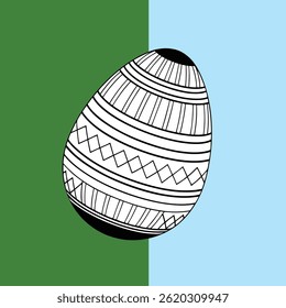 This vibrant Easter egg features bold patterns in red, yellow, and blue. Set against a split background of blue and white, it’s ideal for festive, seasonal, and decorative projects.
