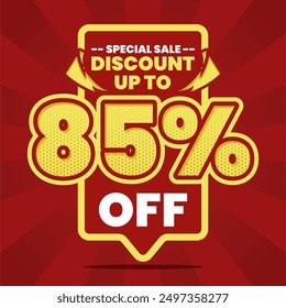 This vibrant and eye-catching banner design features a bold red background with striking yellow and white text, announcing a special sale with a discount of up to 80% off. Perfect for promoting limite