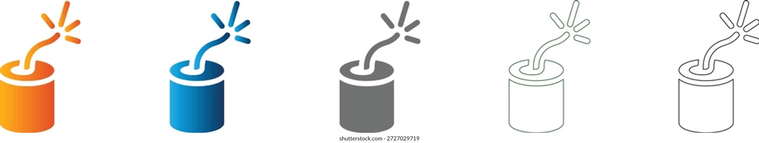 This vibrant firecracker flat icon features a sparking fuse, meticulously designed in a solid black vector style, isolated within a versatile icon set.