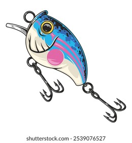 This vibrant fishing lure features a unique design with bright colors and sharp hooks perfect for attracting fish during a day of fishing on tranquil waters.