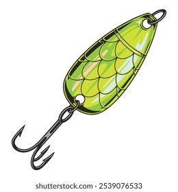 Este vibrante señuelo de pesca cuenta con un cuerpo verde elegante con un patrón de escala y un agudo gancho de agudos. Está diseñado para atraer peces ideales para la pesca de agua dulce.