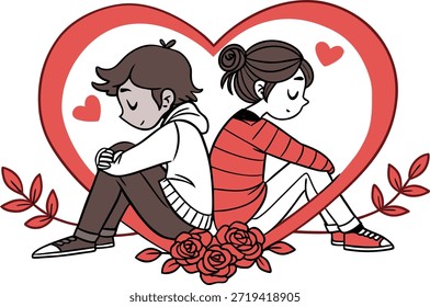 Esta vibrante ilustración plana captura la esencia del Día de la Proposición con una pareja amorosa abrazándose en una suave colina. La escena está bañada en tonos de rojo, desde el fondo hasta el primer plano.