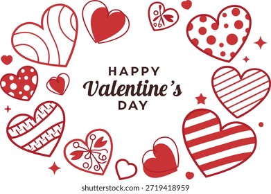 Esta vibrante ilustración plana captura la esencia del Día de San Valentín con una pareja amorosa abrazándose en una suave colina. La escena está bañada en tonos de rojo, desde el fondo hasta el primer plano