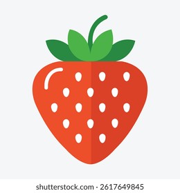 This vibrant flat style illustration showcases a single, ripe strawberry against a light gray background.