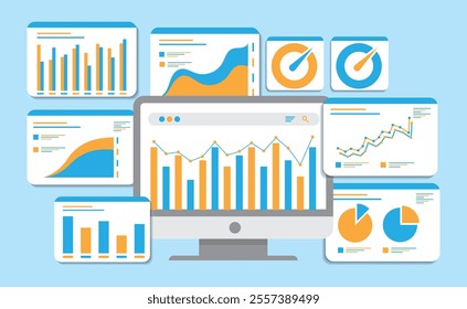 This vibrant, flat-design style emphasizes data-driven solutions, digital insights, and workflow optimization, making it ideal for presentations, marketing materials, and tech-related projects.