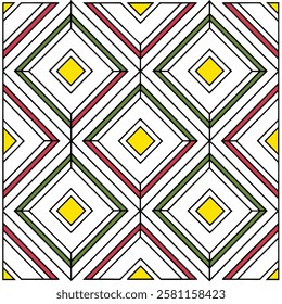 This vibrant geometric pattern features repeating diamonds or rhombuses.