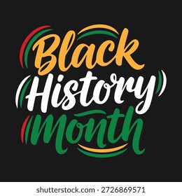 Este gráfico vibrante apresenta texto estilizado escrito à mão lendo o Mês da História do Negro em um fundo escuro. O design incorpora cores tradicionais como vermelho, verde e amarelo para significância cultural. Ele serve como um poderoso tributo visual para celebrar a herança e as conquistas afro-americanas.
