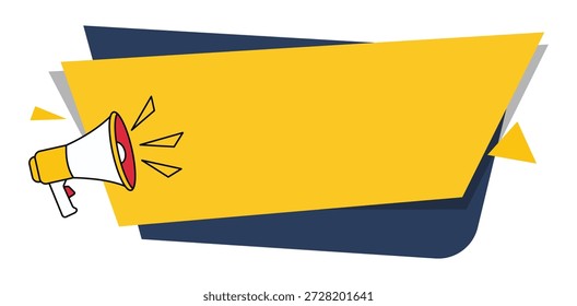 This vibrant graphic features a yellow banner with a prominent megaphone, ideal for announcements, sales, and urgent messages. Its a dynamic design, perfect for attracting attention and conveying promotions clearly.