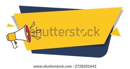 This vibrant graphic features a yellow banner with a prominent megaphone, ideal for announcements, sales, and urgent messages. Its a dynamic design, perfect for attracting attention and conveying promotions clearly.