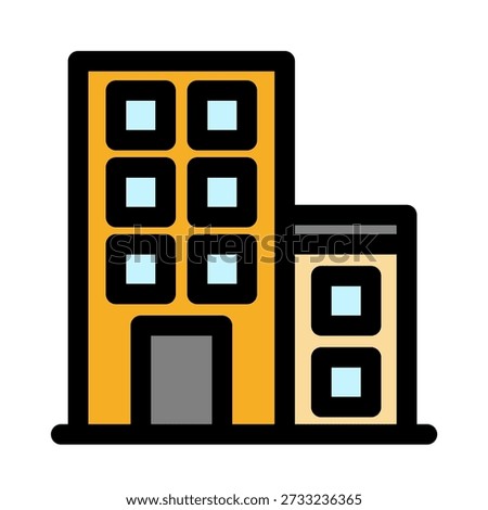 This vibrant icon depicts a modern hotel building- perfect for travel websites- brochures- or apps. It symbolizes comfort- accommodation- and vacation destinations.