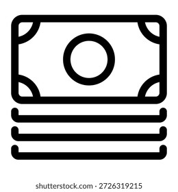 Dieses lebendige Symbol veranschaulicht einen großen Stapel an grünem Papiergeld oder Banknoten, der Finanzen, Vermögen, Währung und erfolgreiche Zahlungsvorgänge in einem modernen, farbenfrohen Duotone-Grafikstil für die digitale Nutzung darstellt.