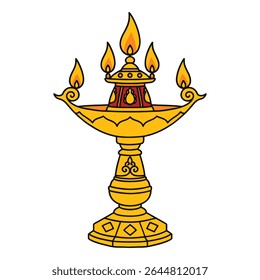This vibrant illustration captures the essence of a traditional Indian Diya lamp, a beautiful symbol of light, prosperity,