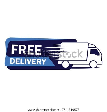 This vibrant illustration features a blue banner proclaiming "FREE DELIVERY" alongside a dynamic white delivery truck, emphasizing swift and cost-free shipping. Ideal for e-commerce.