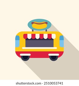 This vibrant illustration features a food truck selling hot dogs, perfect for representing street food and urban cuisine