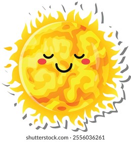 This vibrant illustration showcases a cheerful sun character, radiating warmth and happiness with closed eyes and a gentle smile, perfect for children s books or summer themed projects