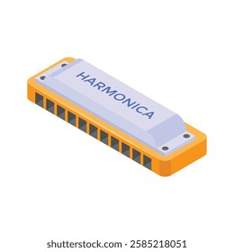 This vibrant isometric illustration showcases a harmonica icon