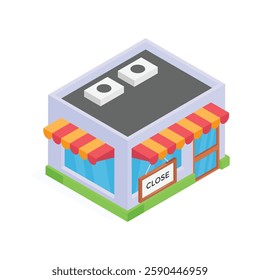 This vibrant isometric illustration showcases a simple shop building.