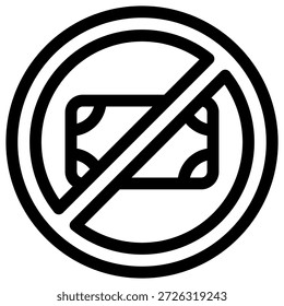 This vibrant line icon illustrates a green banknote crossed out by a red circle and slash, symbolizing free access, non-payment, or the prohibition of monetary transactions in a digital or conceptual context.