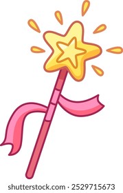 This vibrant magic wand features a star at its tip and a flowing pink ribbon perfect for sparking imagination in children and inspiring magical adventures.