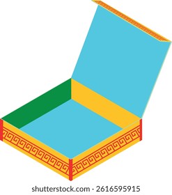 This vibrant Mexican-style fast food package features bold colors and traditional geometric patterns, designed to catch the eye and celebrate cultural flair.


