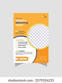 This vibrant orange and white flyer showcase a modern, creative marketing agency.