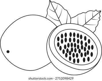 This vibrant passion fruit vector illustration highlights the tropical sweetness and exotic appeal of this nutrient-rich fruit. The design shows one whole passion fruit and a cut-open half, revealing the juicy, seed-filled interior. Perfect for food, health, and lifestyle projects, this high-quality vector is ideal for digital and print use. Use it for packaging designs, recipe blogs, social media graphics, educational materials, and marketing campaigns. The realistic yet stylized artwork emphasizes the fruit’s unique texture, bright color, and fresh appeal. Its scalable vector format ensures versatility for designers, illustrators, and content creators who want to showcase tropical fruits in an attractive way. Celebrate the natural sweetness and exotic charm of passion fruit with this professional illustration.
