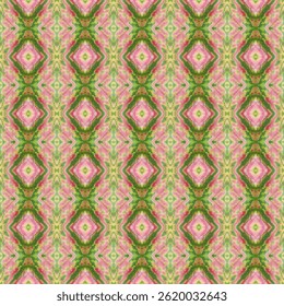 Este padrão vibrante apresenta um padrão de diamante sem costura em rosa e verde. Perfeito para um olhar fresco, de inspiração botânica em qualquer design, decoração ou decoração de casa.