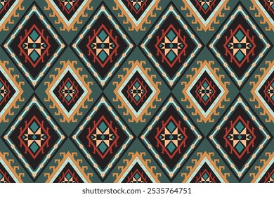 Este padrão vibrante, Geométrico sem emenda inspirado em desenhos astecas e ameríndias, apresenta formas geométricas em cores negrito. É perfeito para tecidos ou decoração de casa.