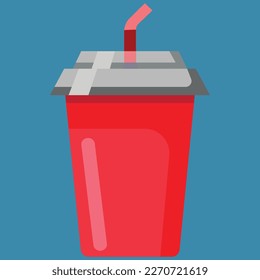 This vibrant and playful illustration of a red cup with a straw in a blue background is perfect for designs related to refreshments, beverages, or summer fun. The image captures the simplicity and joy
