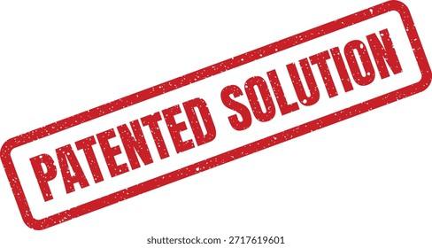 Este vibrante sello rojo, en un estilo grunge, muestra "Solución patentada", adecuada para proyectos innovadores, presentaciones de resolución de problemas y Acuerdos de obtención de licencias.
