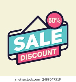 This vibrant sign features a bold "SALE" text with a 50% discount tag. The colorful design highlights the sale message, making it perfect for promoting events and special offers.