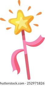 This vibrant star shaped wand features a bright yellow star design and a flowing pink ribbon ideal for imaginative play and magical moments.