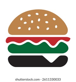 This is a vibrant, stylized graphic of a hamburger, perfect for use in food-related contexts.