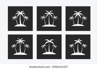 This vibrant tropical vector artwork features three coconut trees, capturing the essence of a serene island paradise. Perfect for beach-themed designs and tropical illustrations.