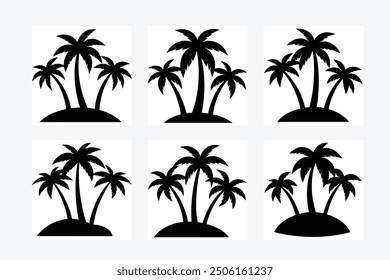 This vibrant tropical vector artwork features three coconut trees, capturing the essence of a serene island paradise. Perfect for beach-themed designs and tropical illustrations.