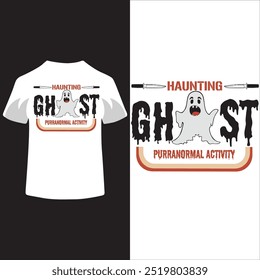This vibrant T-shirt design features a playful, cartoonish version of Shot Deskison as a friendly ghost. He floats above a cluttered desk filled with Halloween treats, tiny pumpkins, and cobwebs