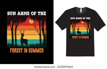 
 This vibrant t-shirt features a stunning sunset scene that captures the serene beauty of twilight. The design showcases a gradient of warm colors, 