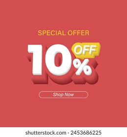 This vibrant vector artwork offers an eye-catching depiction of a "10% Off" discount offer, perfect for promotional materials, banners, advertisements, and more.