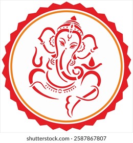 This vibrant vector file showcases the revered Hindu God Ganesha, meticulously designed in colorful clipart style, encircled by an ornate round pattern. this design adds a touch of spiritual