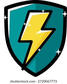Este vibrante gráfico de Vector presenta un logotipo de escudo verde azulado que abarca un relámpago amarillo dinámico, que simboliza la seguridad, la velocidad, la energía y la potencia. Ideal para marcas, empresas de tecnología, juegos, protección antivirus o activos de diseño de servicios rápidos.