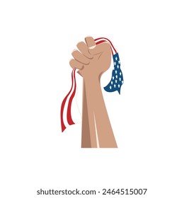 This vibrant vector illustration captures the essence of patriotism and pride, featuring a detailed hand firmly gripping the American flag. The dynamic design showcases the iconic stars and stripes.