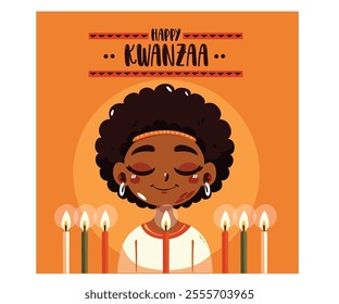 This vibrant vector illustration captures the essence of Kwanzaa, a cultural celebration that honors African heritage and values. Featuring joyful imagery and symbolic elements