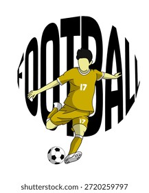 Esta vibrante ilustração vetorial captura um jogador de futebol dinâmico vestindo um uniforme amarelo, número dezessete, no ato de controlar ou chutar a bola de futebol com foco e intensidade atlética. Ideal para gráficos esportivos, promoções em equipe ou design de sites esportivos, este elemento isolado transmite energia e precisão no jogo. Um visual perfeito para conteúdo relacionado a habilidades de futebol e momentos de competição.