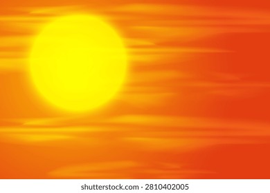 This vibrant vector illustration captures the intense, scorching nature of a global heatwave. It features a bright yellow sun blazing in a glowing orange sky, conveying extreme temperature.