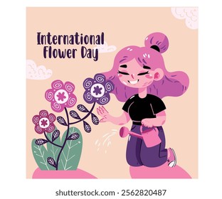 This vibrant vector illustration celebrates International Flower Day, showcasing a diverse array of blooming flowers in a harmonious design