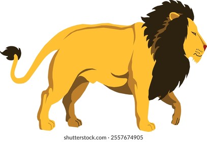 This vibrant vector illustration depicts a lion, the king of the jungle, with a powerful stance and a detailed, flowing mane. The artwork highlights the lion's strength and iconic majesty.